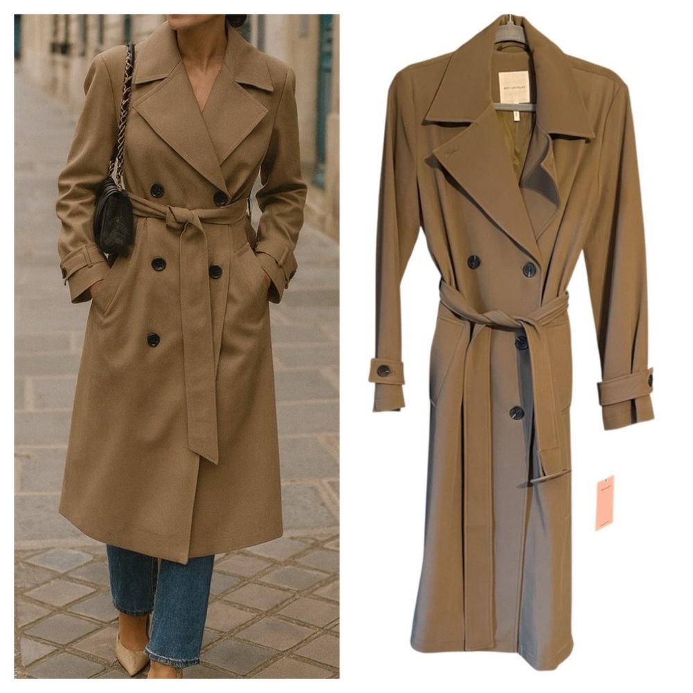 Avec Les Filles Double-Breasted Trench Coat in Olive Brown
